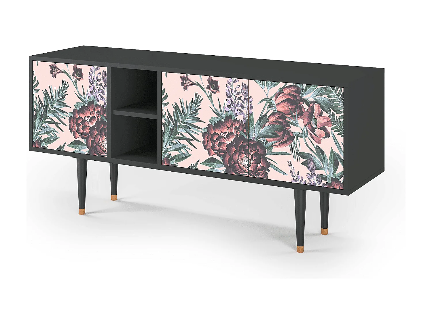 Meuble TV - 150х69х41 cm - T5 - Peach Peonies, Anthracite