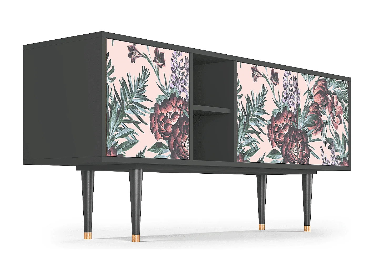 Meuble TV - 150х69х41 cm - T5 - Peach Peonies, Anthracite
