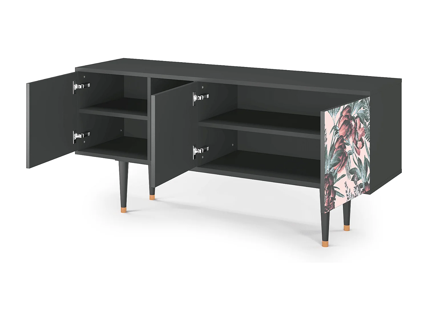 Szafka RTV - 150х69х41 cm - T5 - Peach Peonies, Antracyt