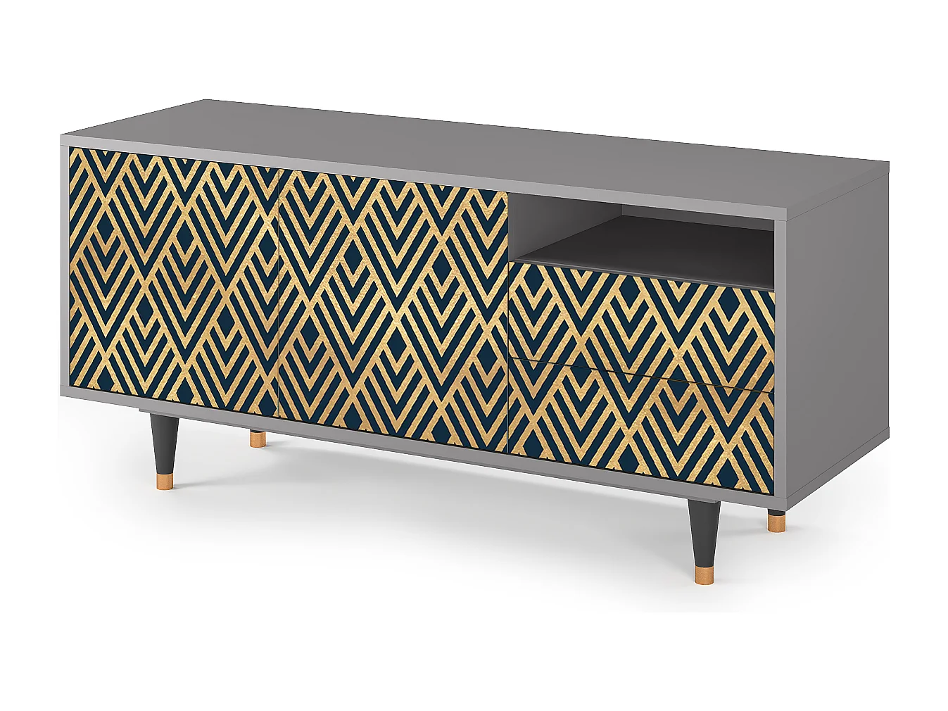 Mueble de TV - 125х56х41 cm - T7 - Egypt Triangles, Gris