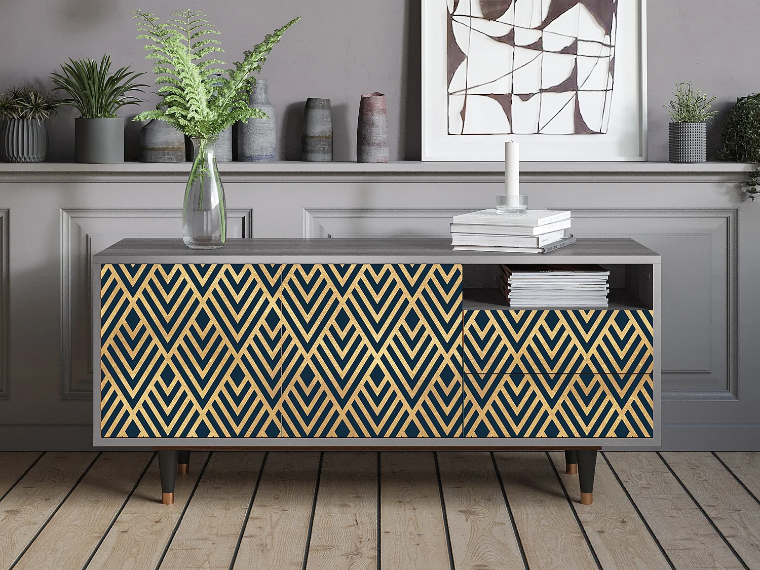 TV-Möbel - 125х56х41 cm - T7 - Egypt Triangles, Grau