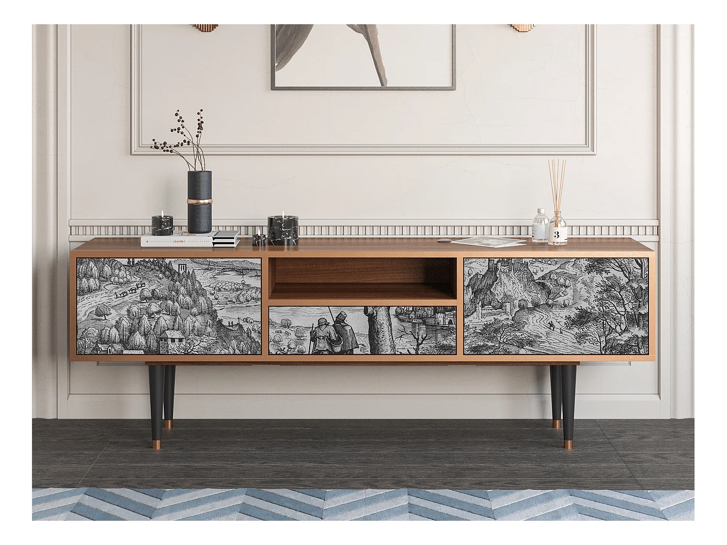Meuble TV - 170х59х41 cm - T6 - Milites Requiescentes, Noyer