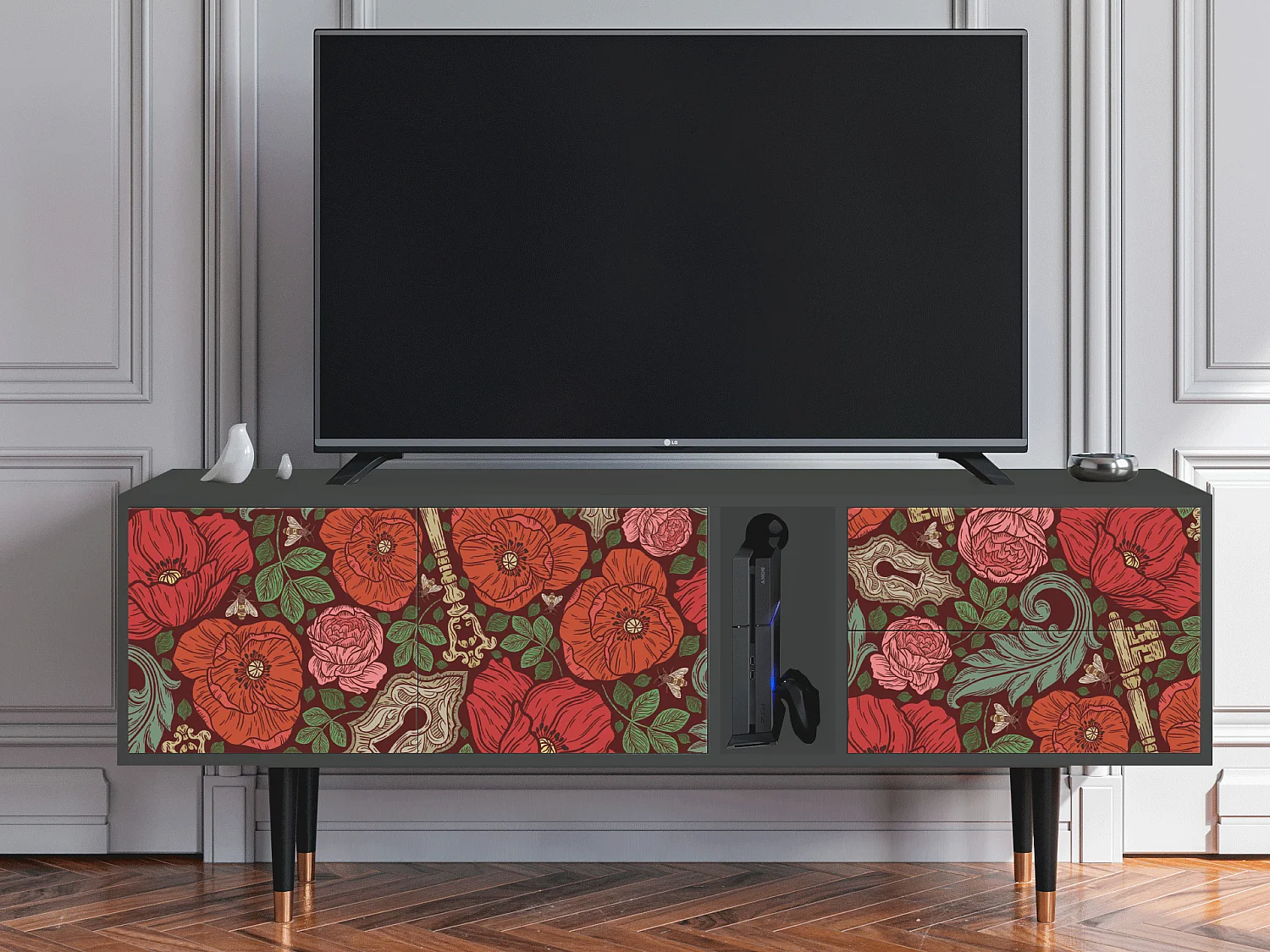 Meuble TV - 170х69х48 cm - T1 - Poppy Garden, Anthracite