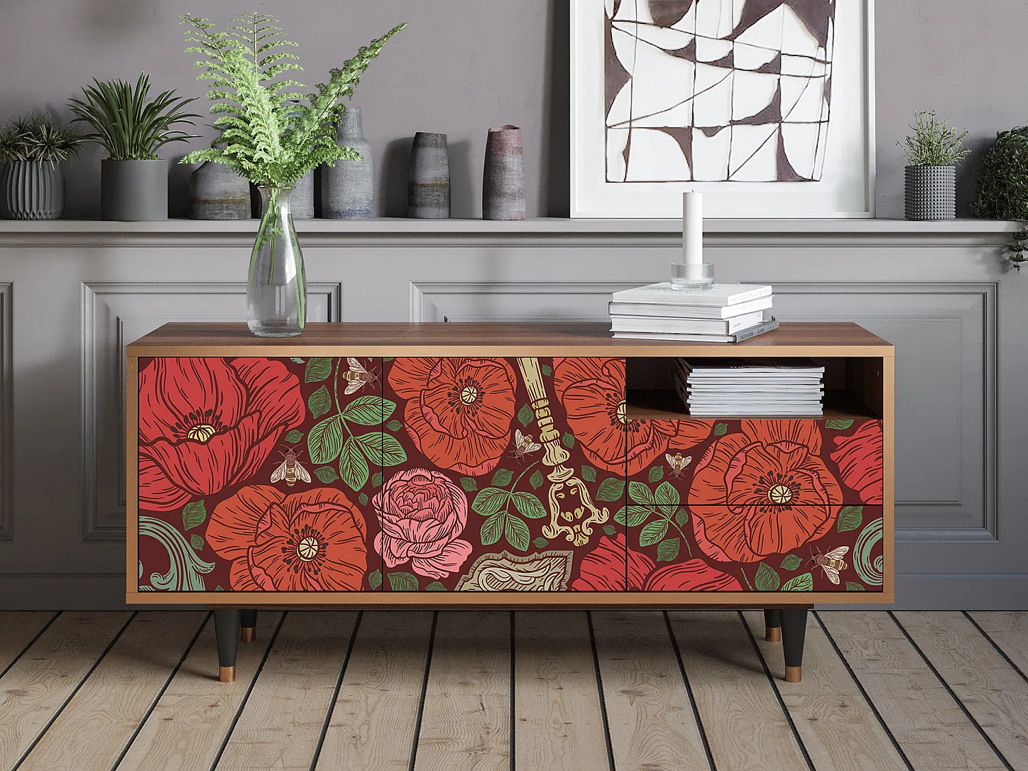 TV-Möbel - 125х56х41 cm - T7 - Poppy Garden, Walnuss