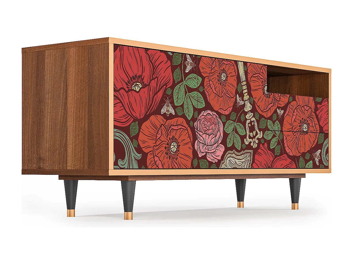 TV-Möbel - 125х56х41 cm - T7 - Poppy Garden, Walnuss