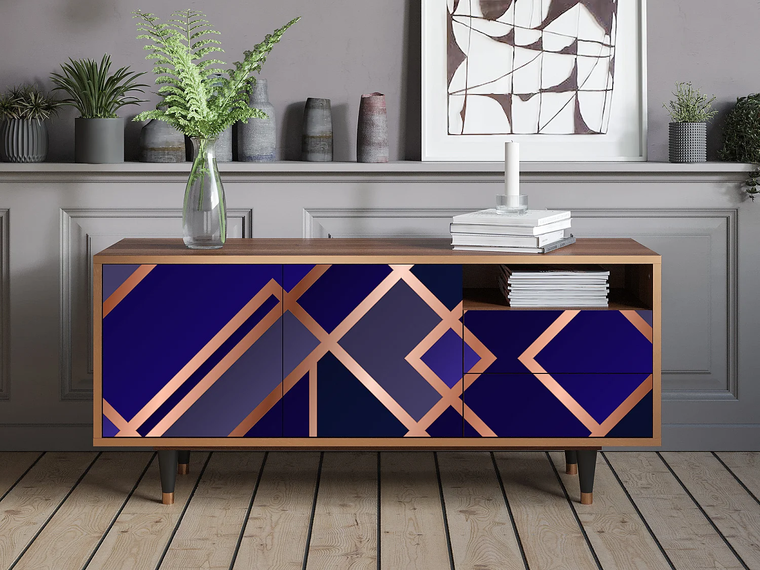 Meuble TV - 125х56х41 cm - T7 - Aquamarine Getsby, Noyer