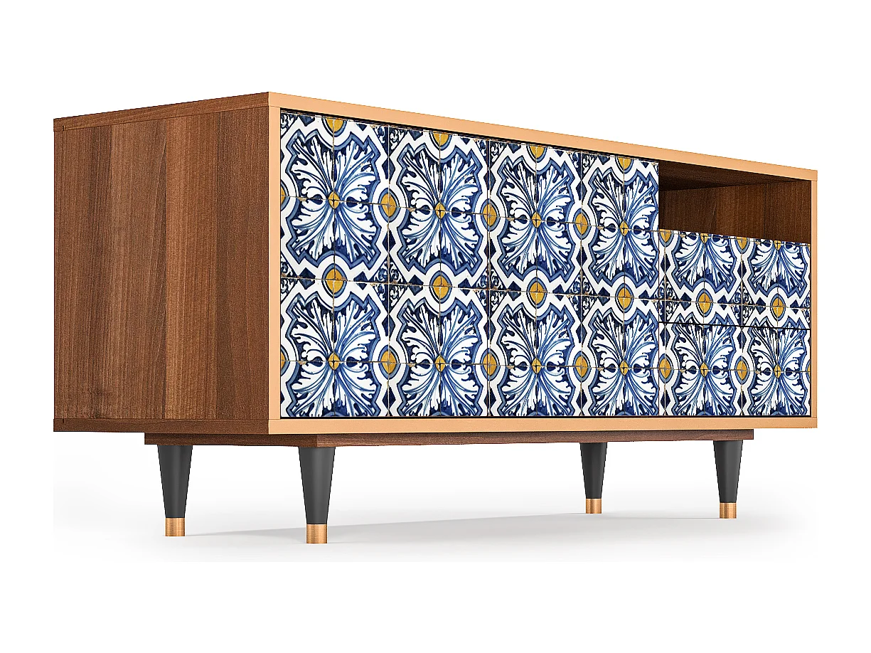 Mobile TV - 125х56х41 cm - T7 - Lovely Cornflowers, Noce