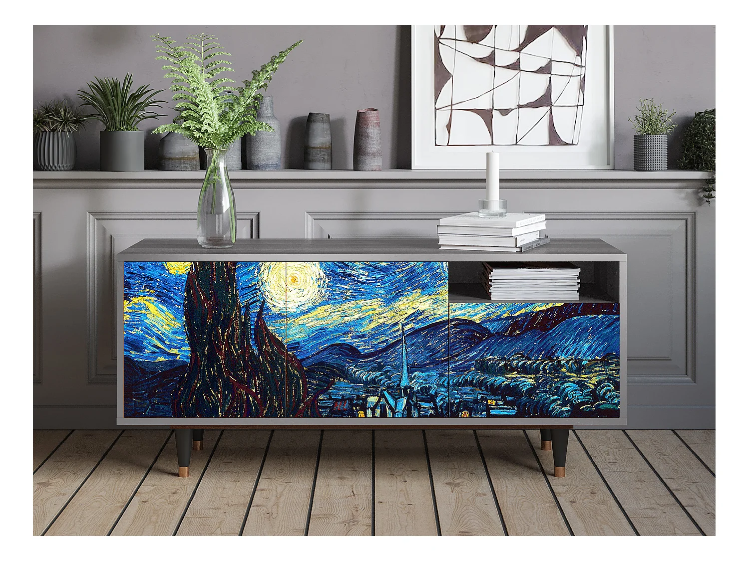 Mueble de TV - 125х56х41 cm - T7 - The Starry Night  , Gris