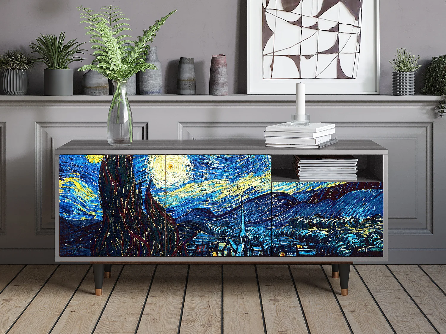 Meuble TV - 125х56х41 cm - T7 - The Starry Night  , Gris