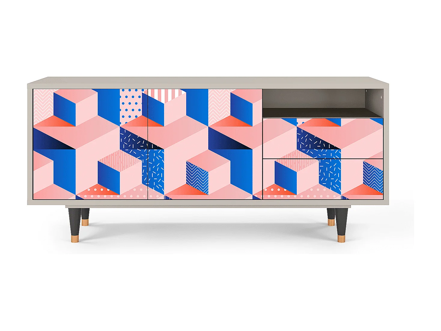 Mueble de TV - 125х56х41 cm - T7 - Pinky Squares, Areia