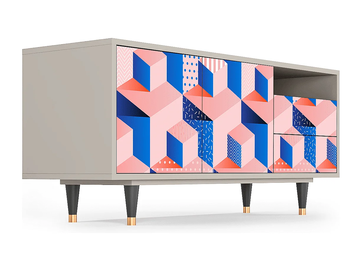 Mueble de TV - 125х56х41 cm - T7 - Pinky Squares, Areia