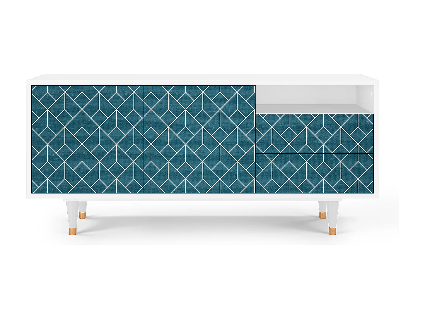 TV-meubel - 125х56х41 cm - T7 - Turquoise Geometry, Wit