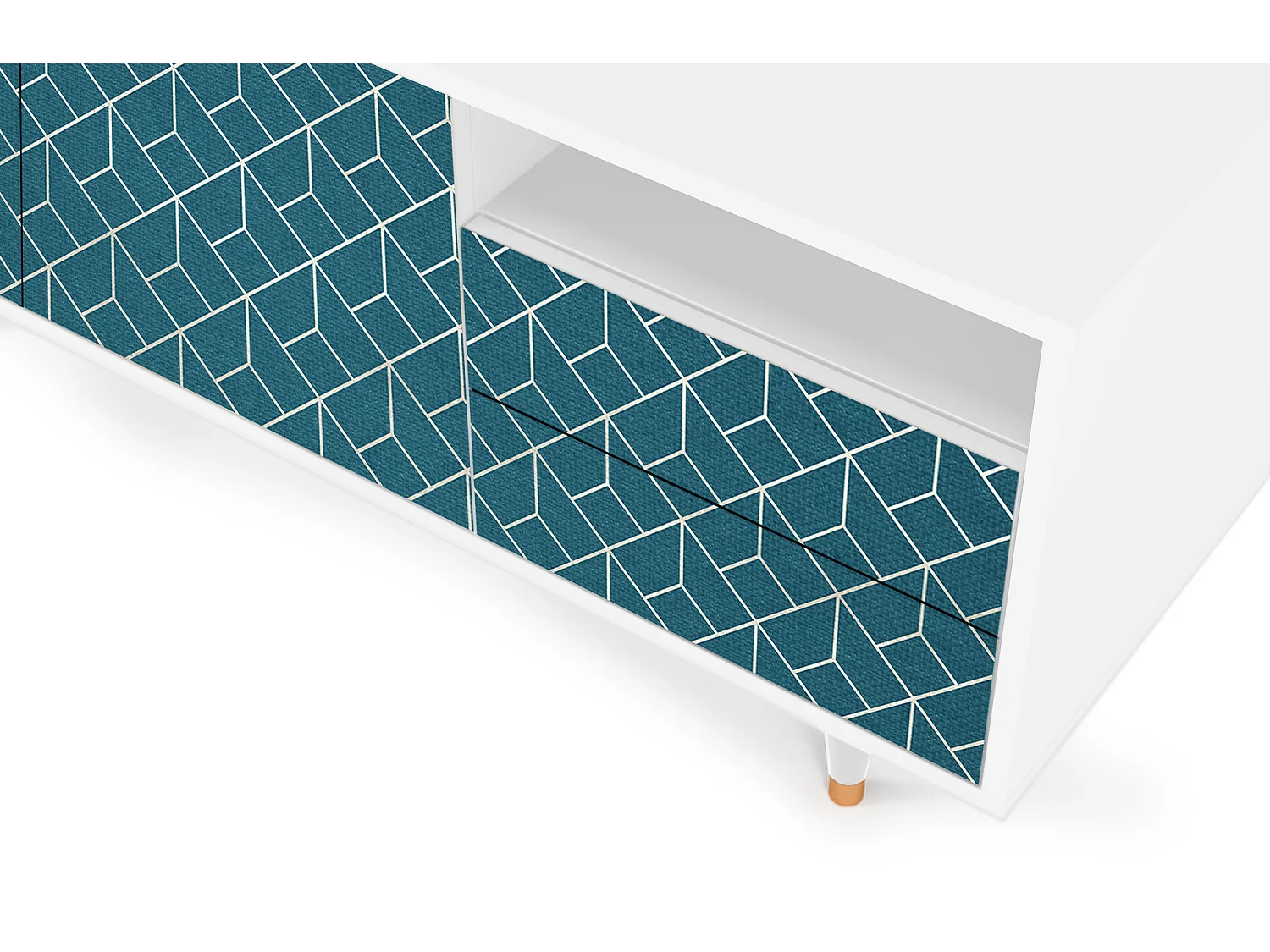 TV-meubel - 125х56х41 cm - T7 - Turquoise Geometry, Wit