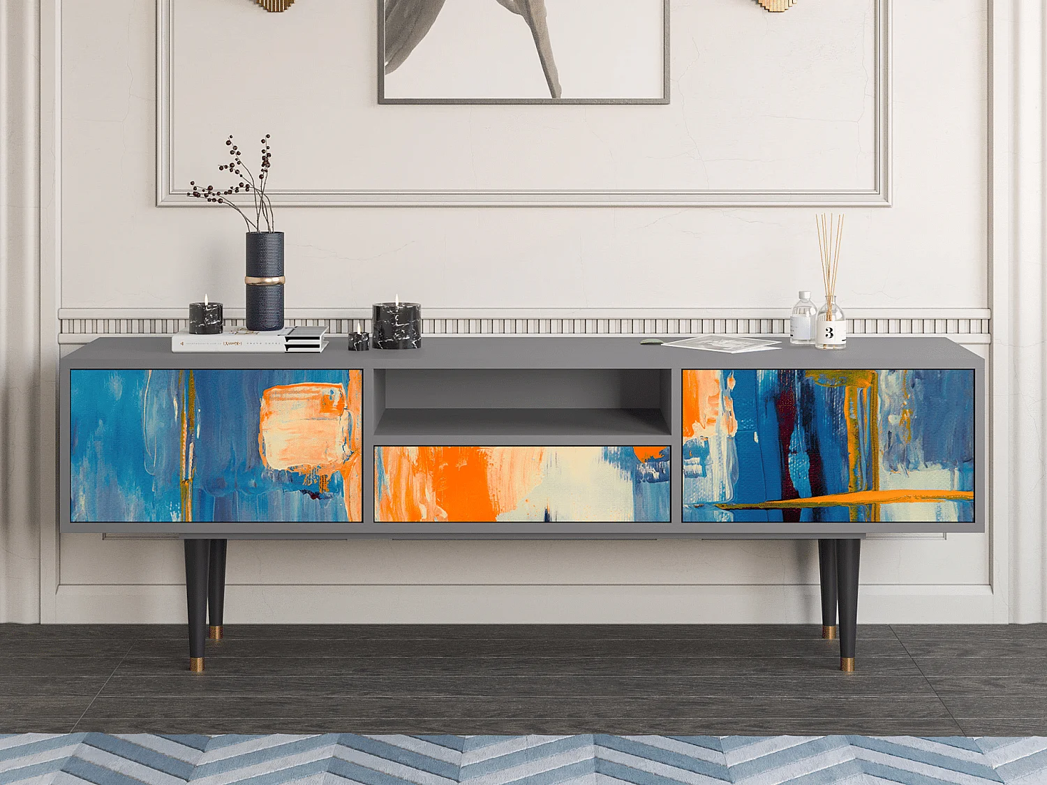 TV-Möbel - 170х59х41 cm - T6 - Abstract Expressionism, Grau