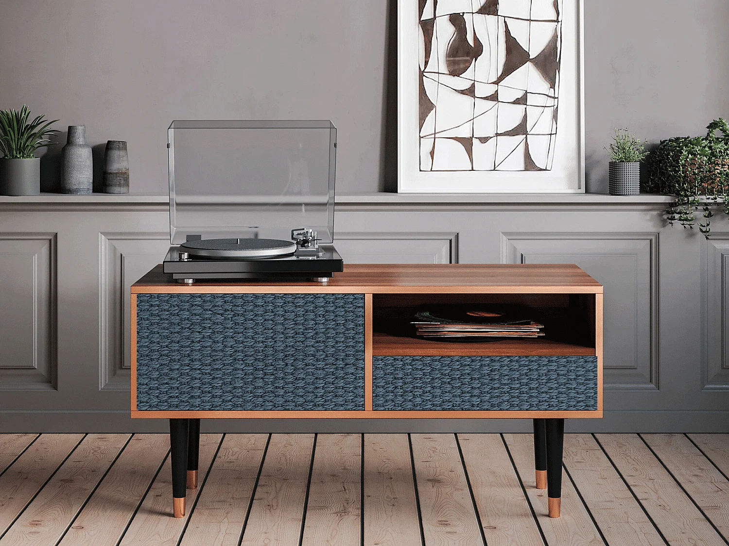 Meuble TV - 115х59х48 cm - T3 - Knitted Pattern, Noyer