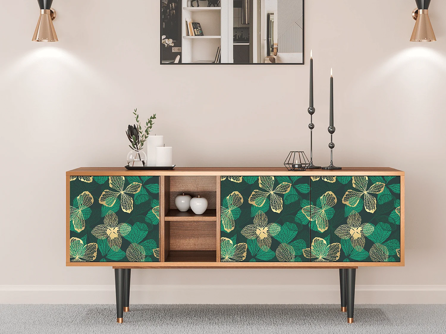 Mobile TV - 150х69х41 cm - T5 - Green Flower, Noce