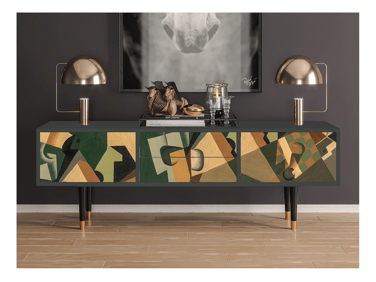 Meuble TV - 170х59х48 cm - T4 - Glass and Checkerboard, Anthracite