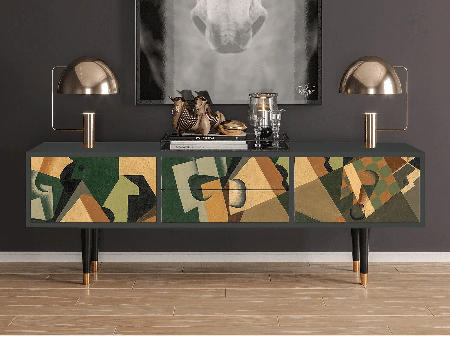 Mobile TV - 170х59х48 cm - T4 - Glass and Checkerboard, Antracite