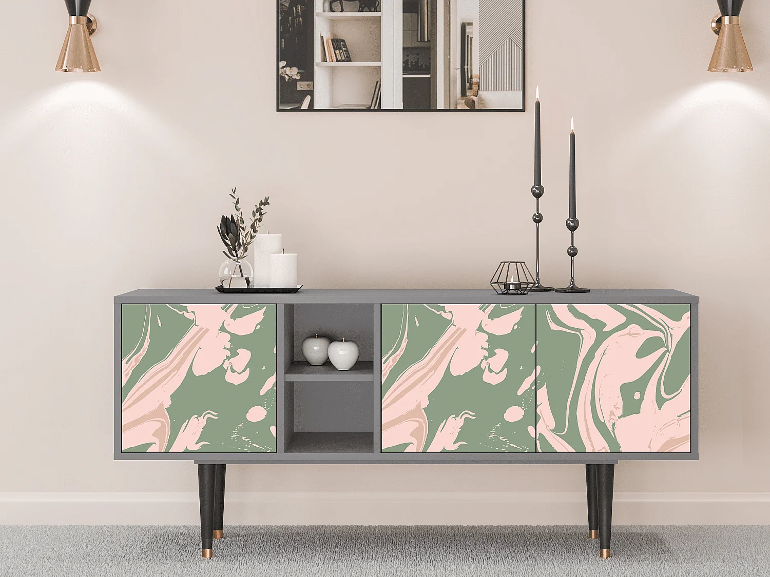 Meuble TV - 150х69х41 cm - T5 - Aquarelle, Gris