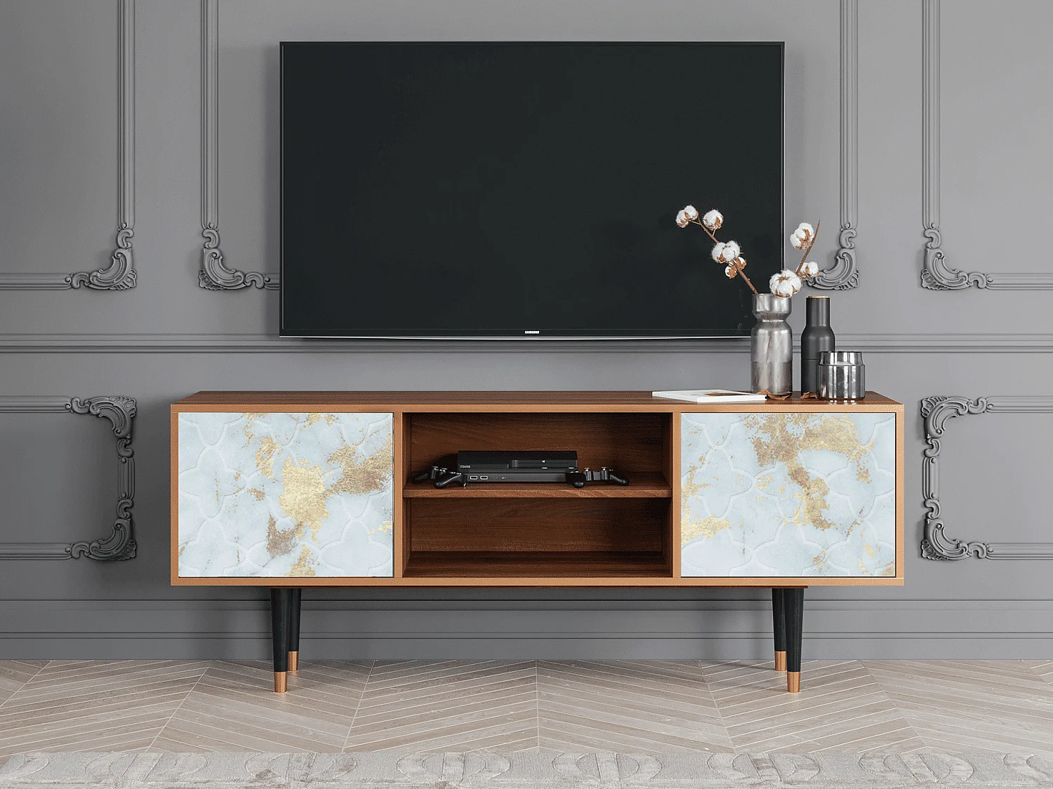 Szafka RTV - 170х69х48 cm - T2 - Golden Waves, Orzech
