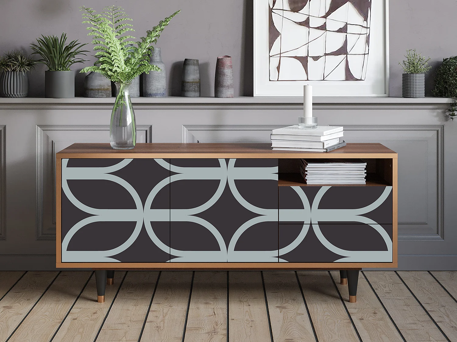 Meuble TV - 125х56х41 cm - T7 - Braided Blue, Noyer