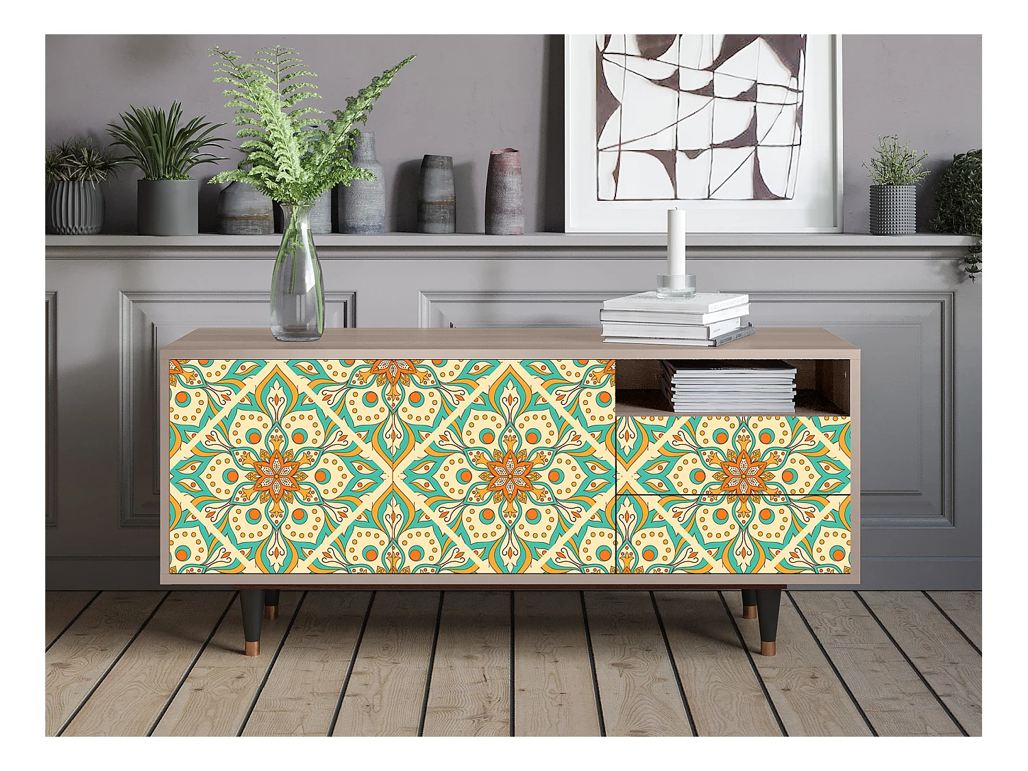 TV-Möbel - 125х56х41 cm - T7 - Hindu Daisy, Latte
