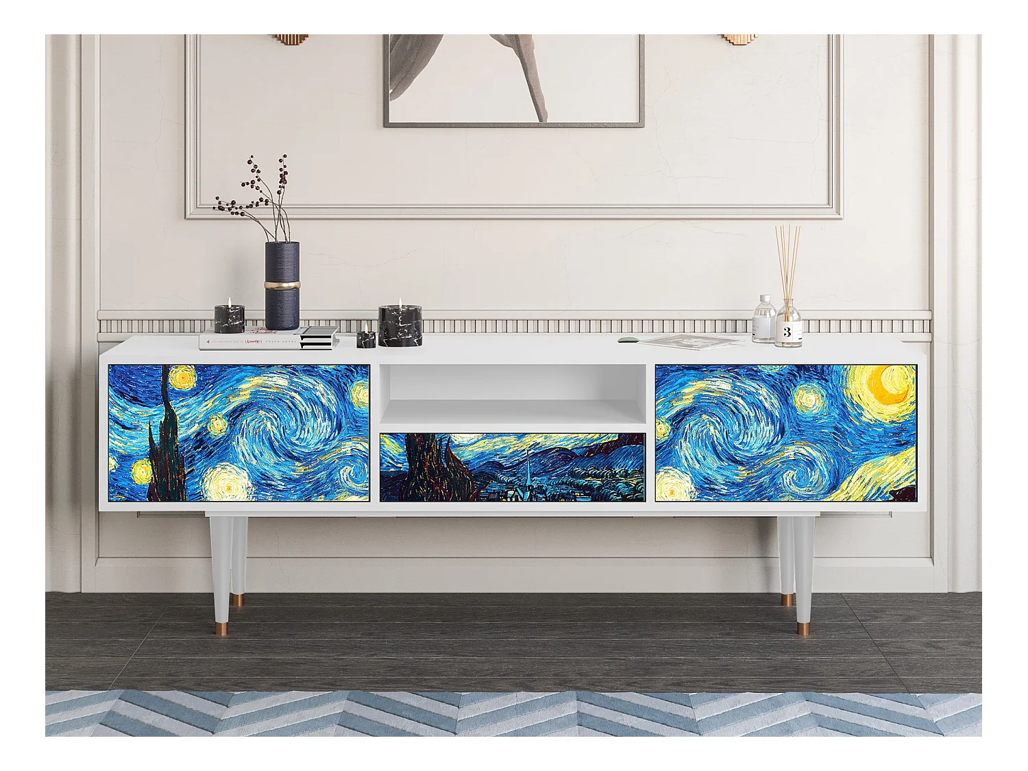 Meuble TV - 170х59х41 cm - T6 - The Starry Night  , Blanc