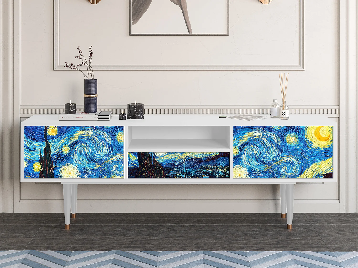 Meuble TV - 170х59х41 cm - T6 - The Starry Night  , Blanc