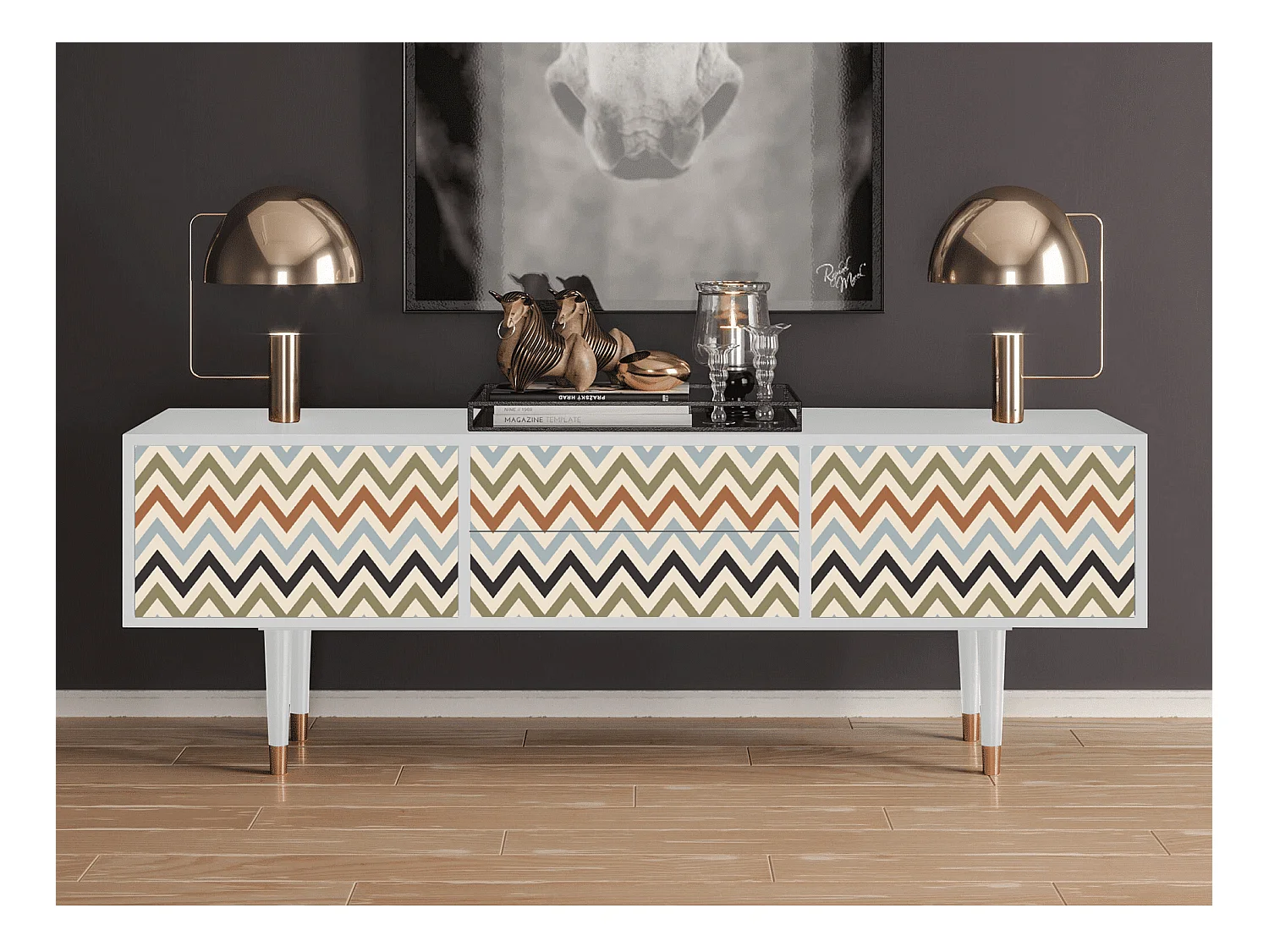 Meuble TV - 170х59х48 cm - T4 - Bright Ripple, Blanc
