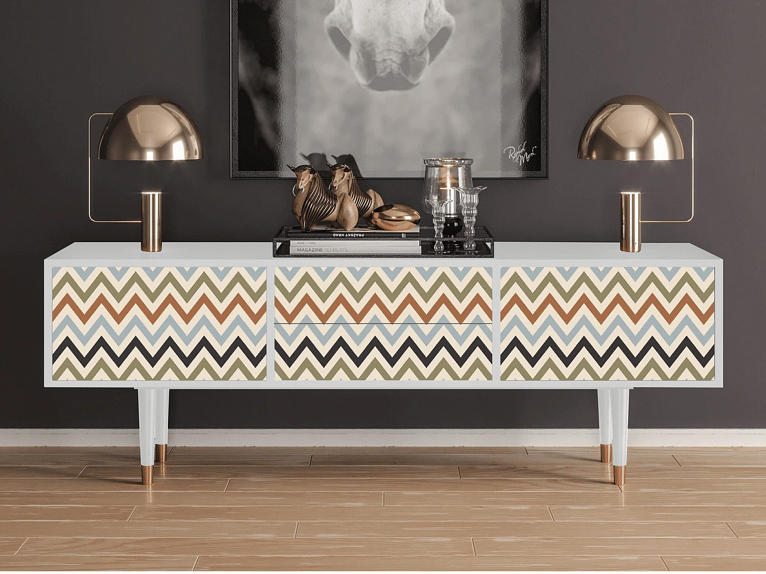 Meuble TV - 170х59х48 cm - T4 - Bright Ripple, Blanc