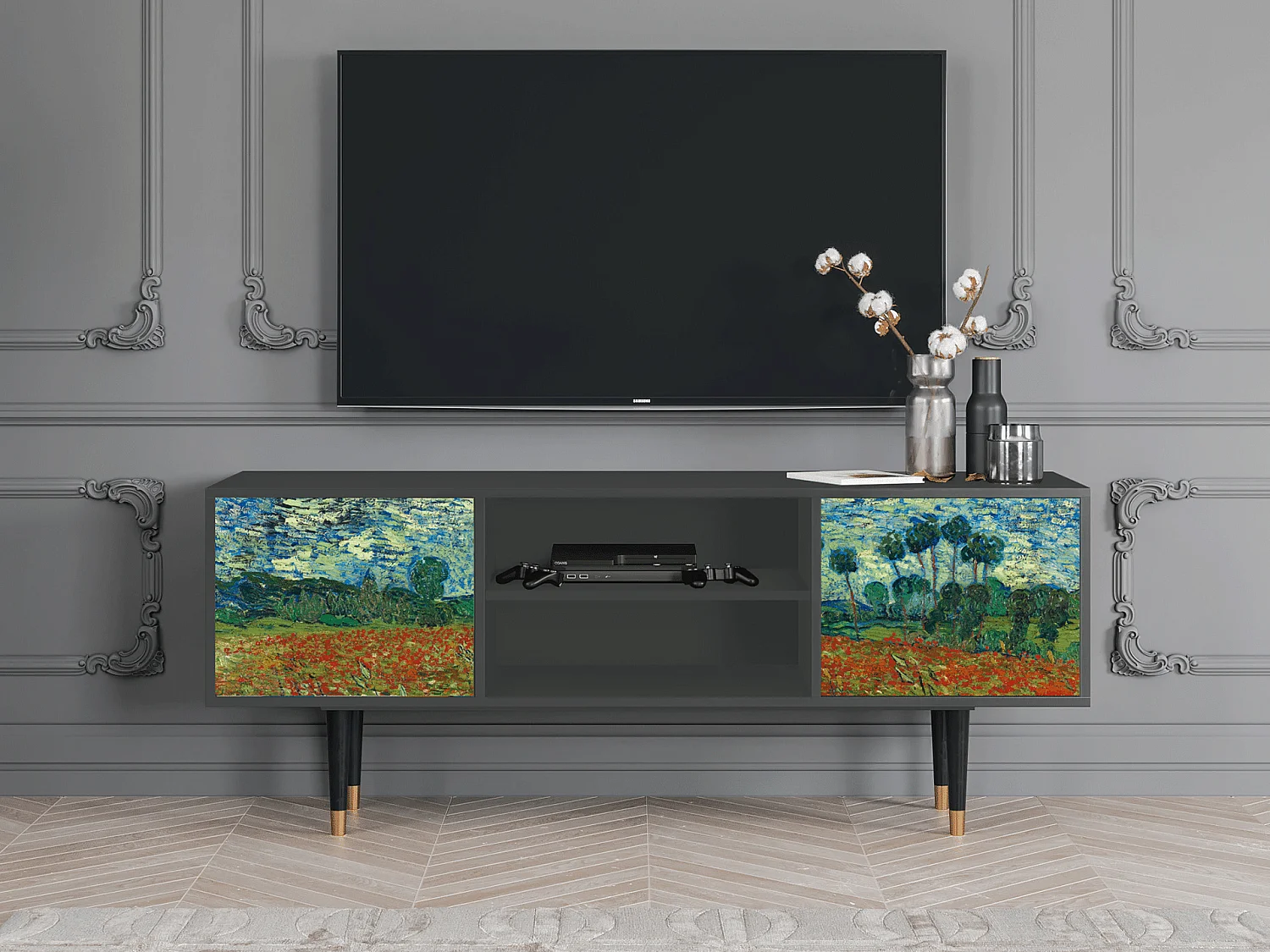 TV-meubel - 170х69х48 cm - T2 - Poppy field by van Gogh, Antraciet