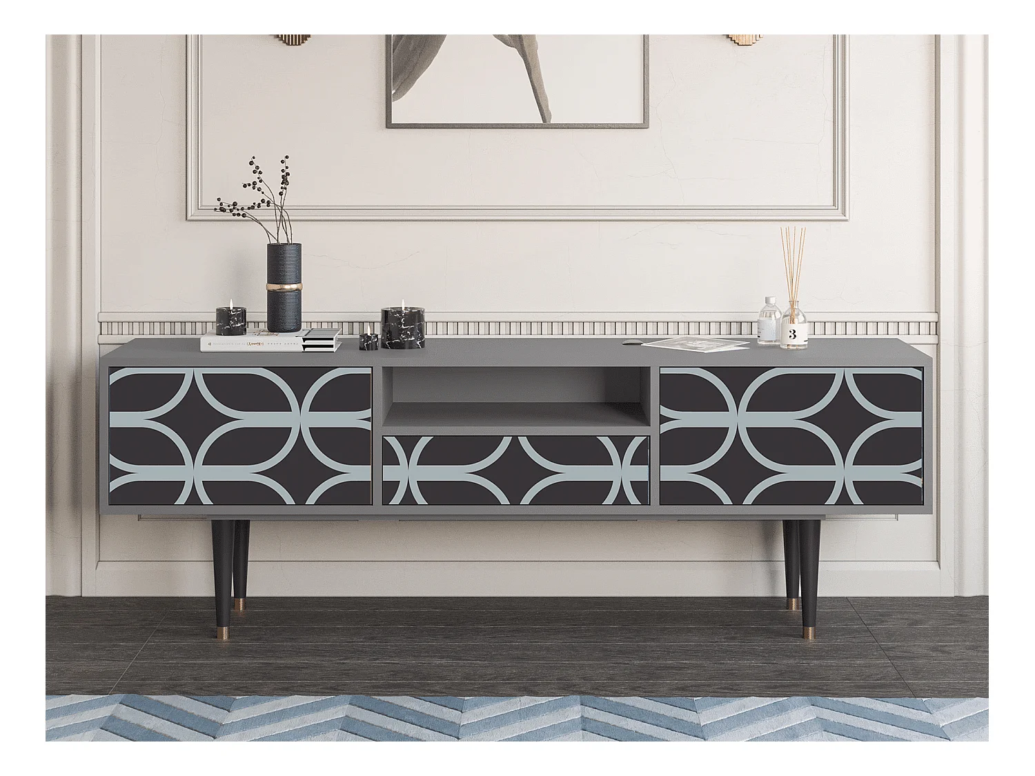 Meuble TV - 170х59х41 cm - T6 - Braided Blue, Gris