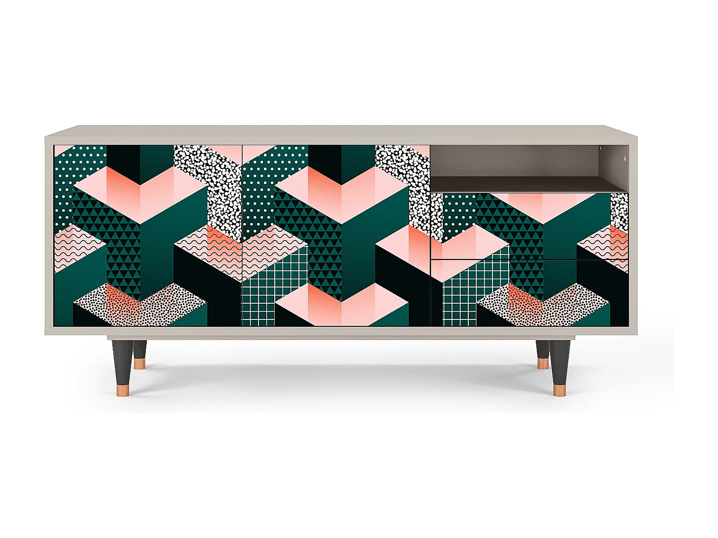 Meuble TV - 125х56х41 cm - T7 - Geometric Madness, Sable