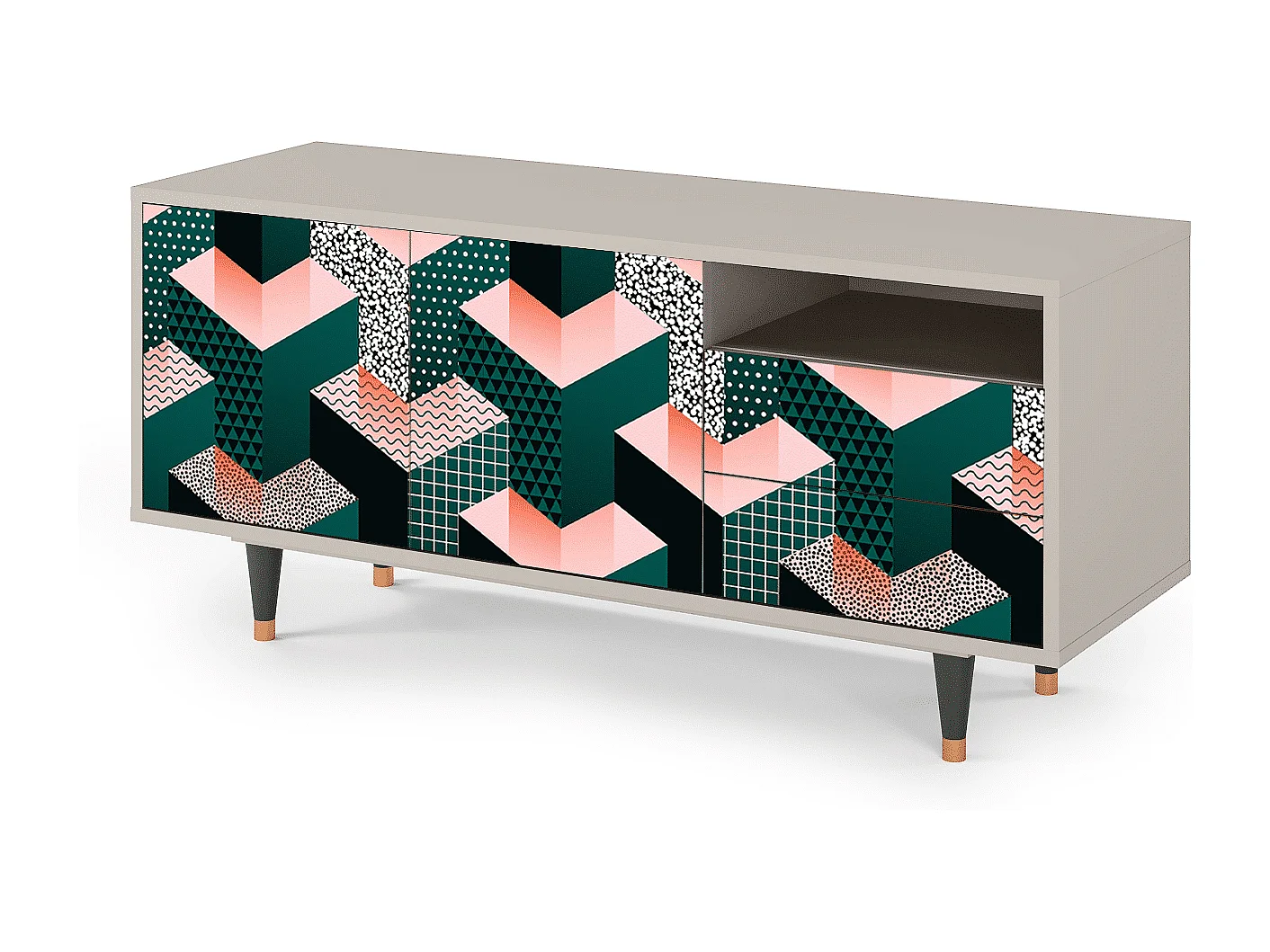 Meuble TV - 125х56х41 cm - T7 - Geometric Madness, Sable