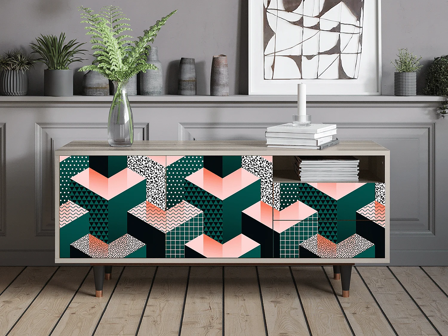 Mueble de TV - 125х56х41 cm - T7 - Geometric Madness, Arena