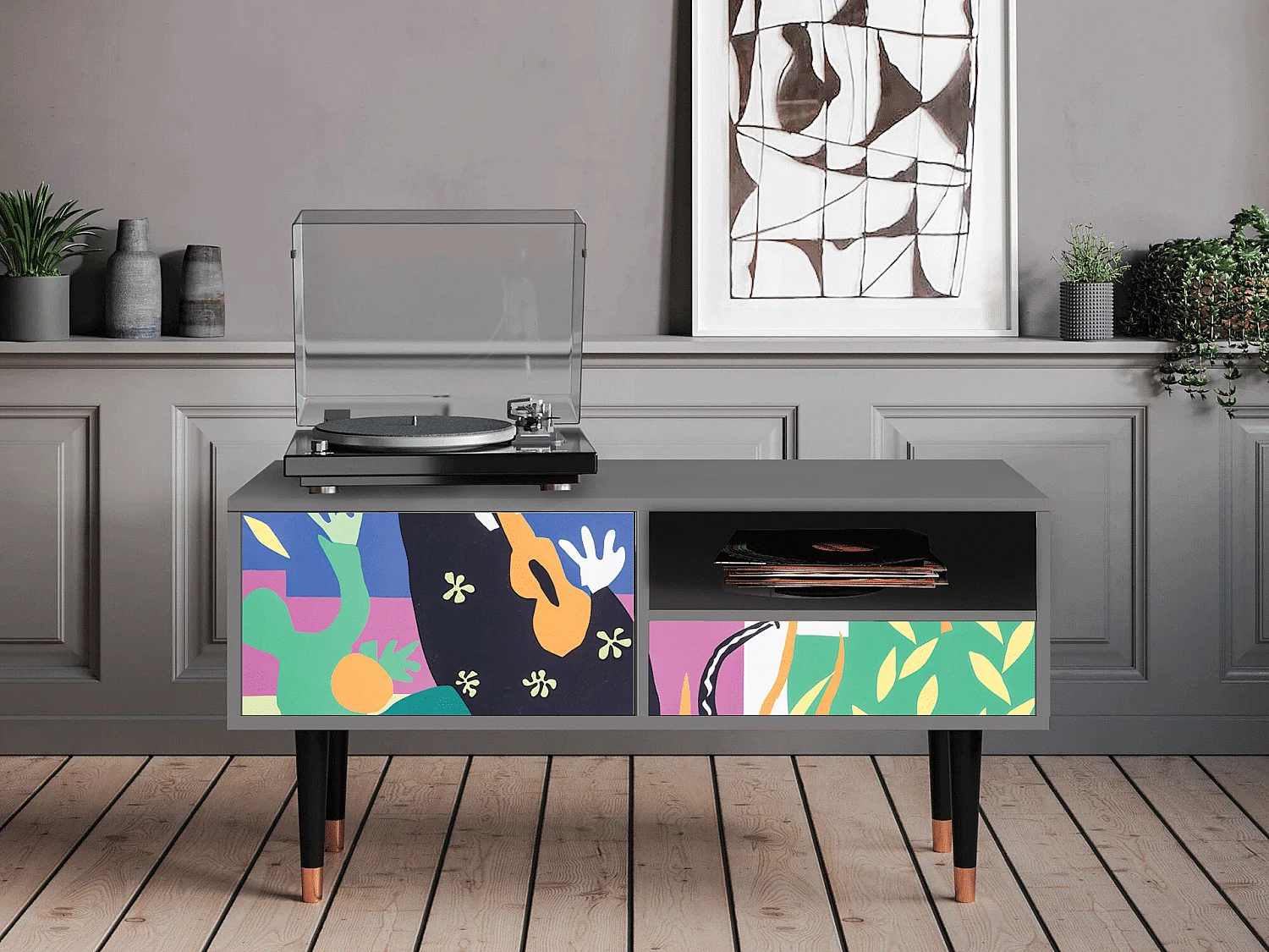 Meuble TV - 115х59х48 cm - T3 - La Tristesse du Roi, Gris