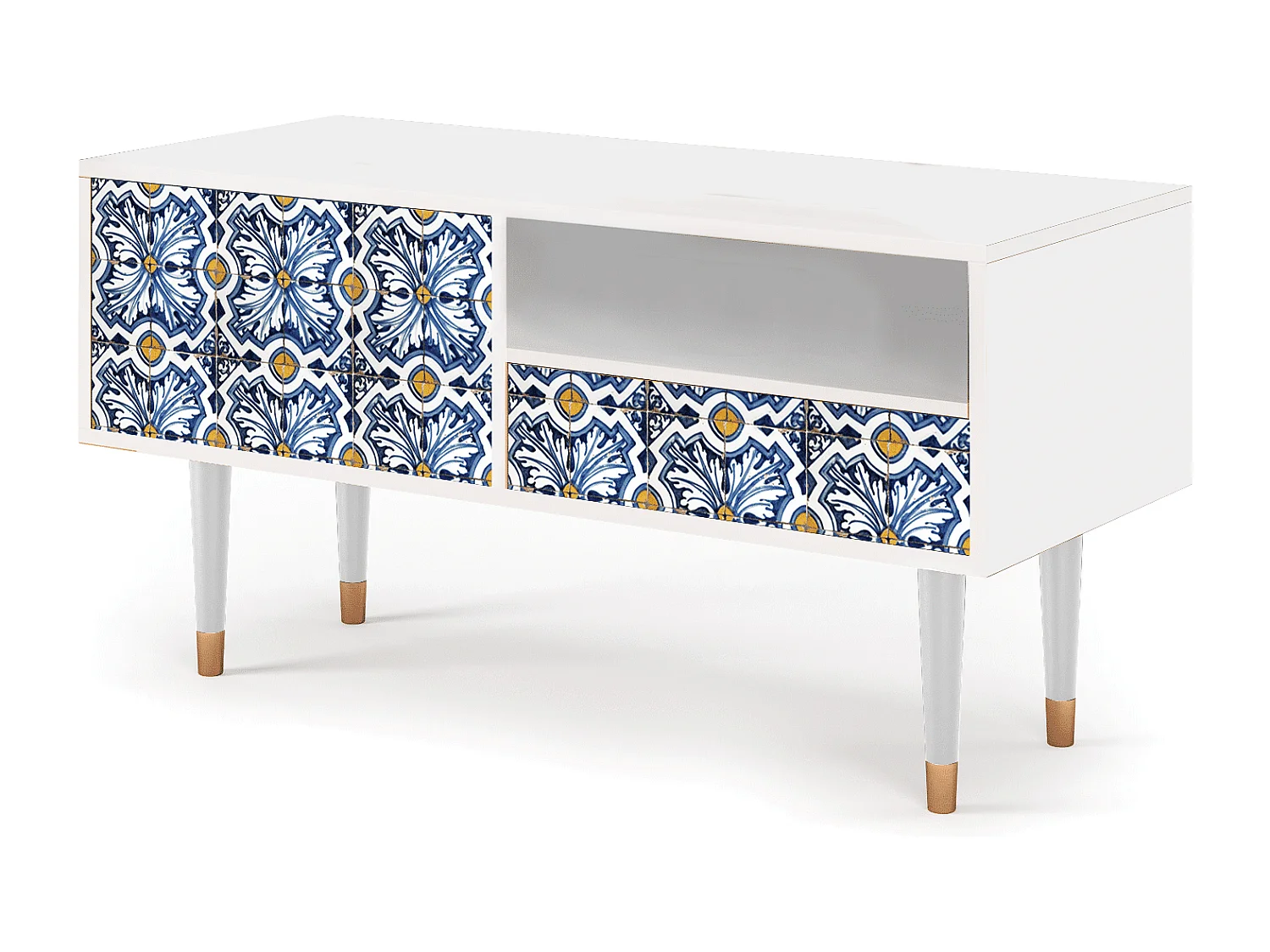 TV-meubel - 115х59х48 cm - T3 - Lovely Cornflowers, Wit
