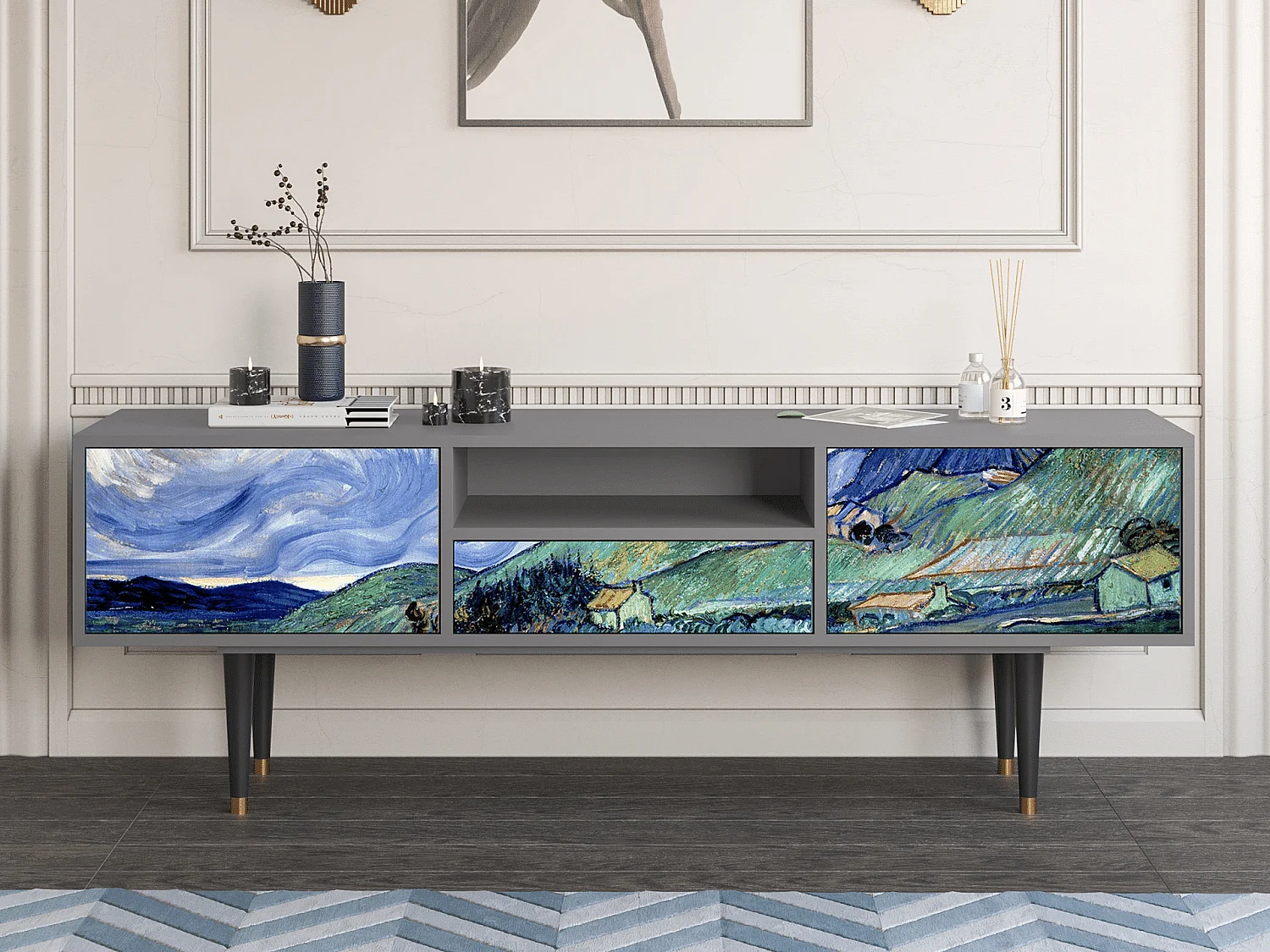 Meuble TV - 170х59х41 cm - T6 - Landscape, Gris