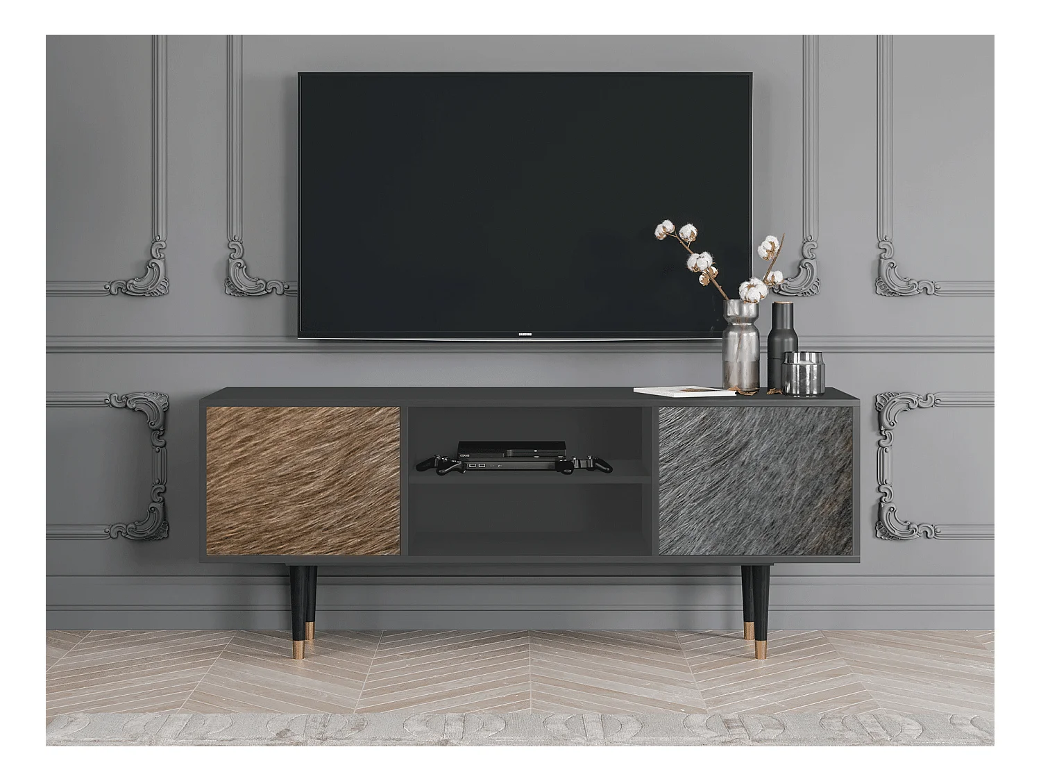 Mueble de TV - 170х69х48 cm - T2 - Peanut Hair, Antracita