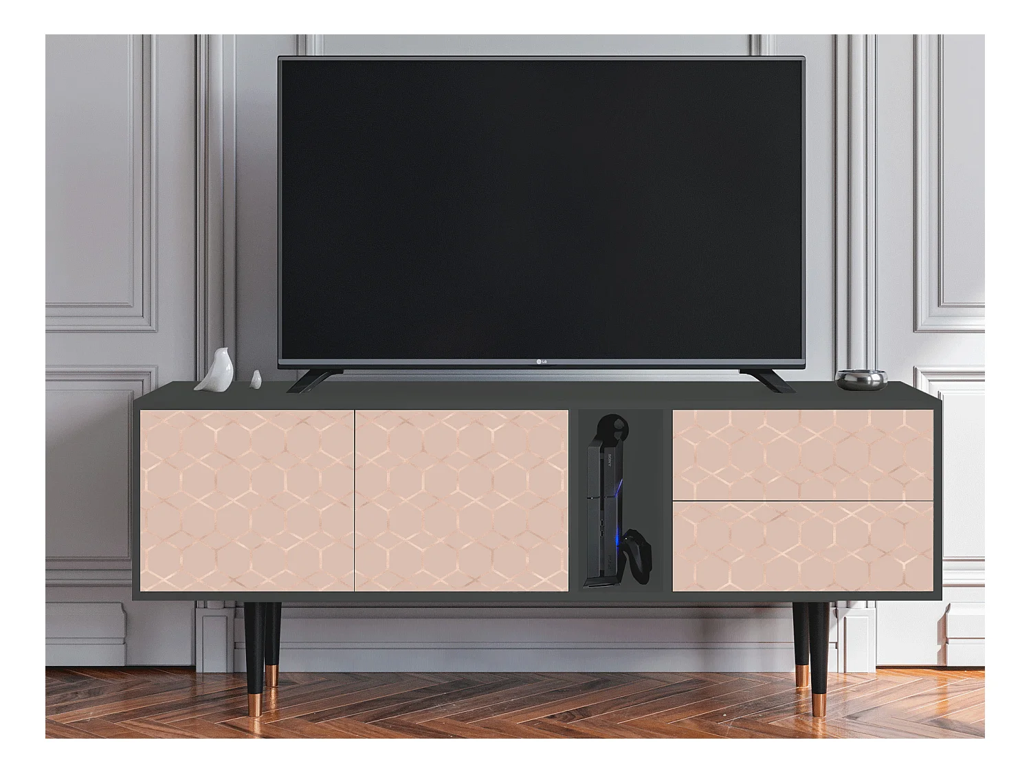 Szafka RTV - 170х69х48 cm - T1 - Rose Honeycomb, Antracyt