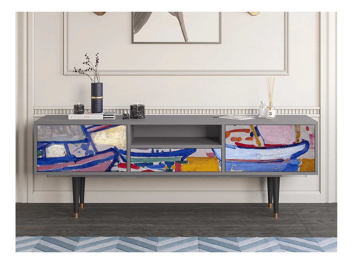 Meuble TV - 170х59х41 cm - T6 - The Port of Collioure , Gris