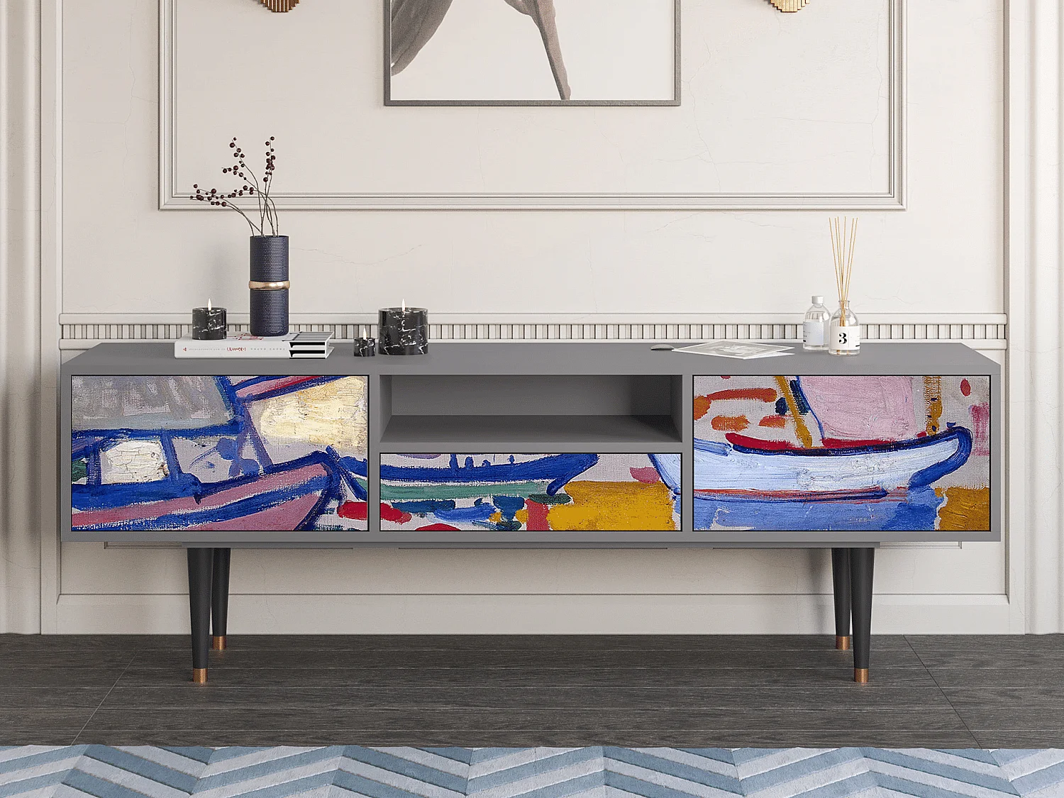 Meuble TV - 170х59х41 cm - T6 - The Port of Collioure , Gris