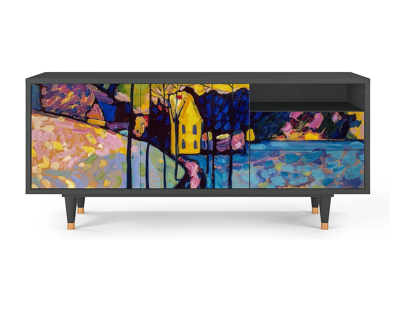 Mueble de TV - 125х56х41 cm - T7 - Winter Landscape, Antracite