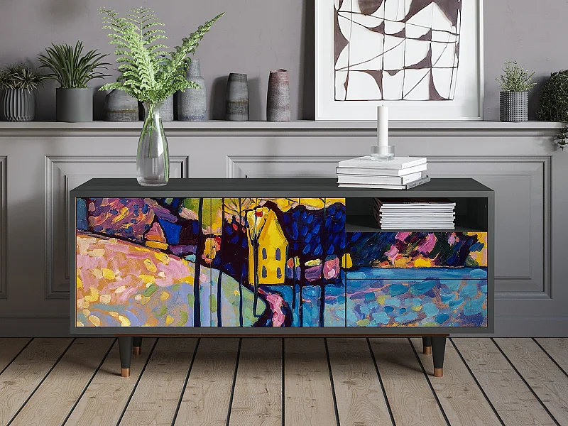 Meuble TV - 125х56х41 cm - T7 - Winter Landscape, Anthracite