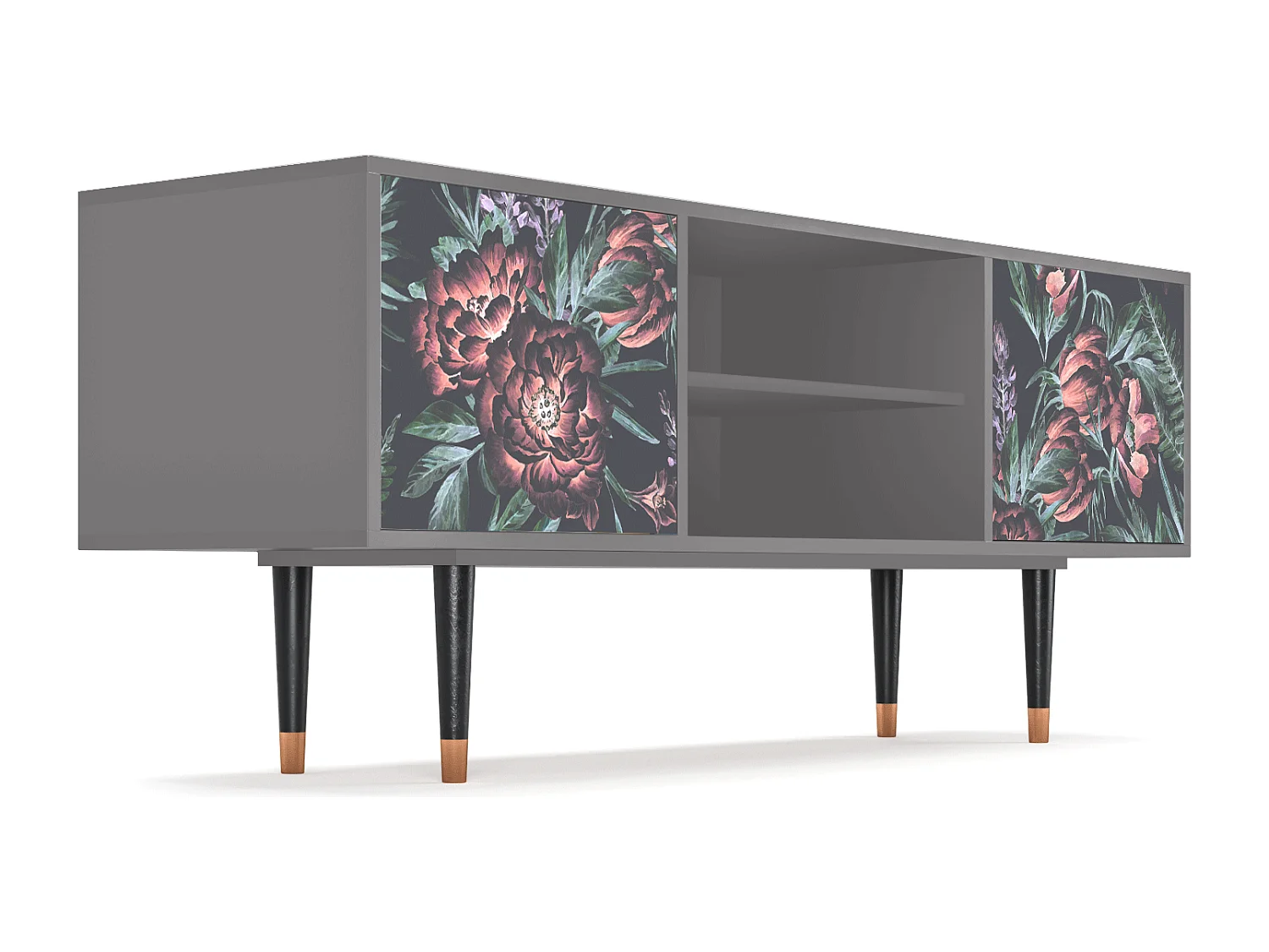 Mobile TV - 170х69х48 cm - T2 - Dark Peonies, Grigio