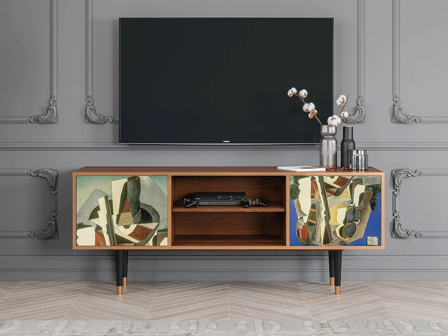 Szafka RTV - 170х69х48 cm - T2 - The Cubist Paintings , Orzech
