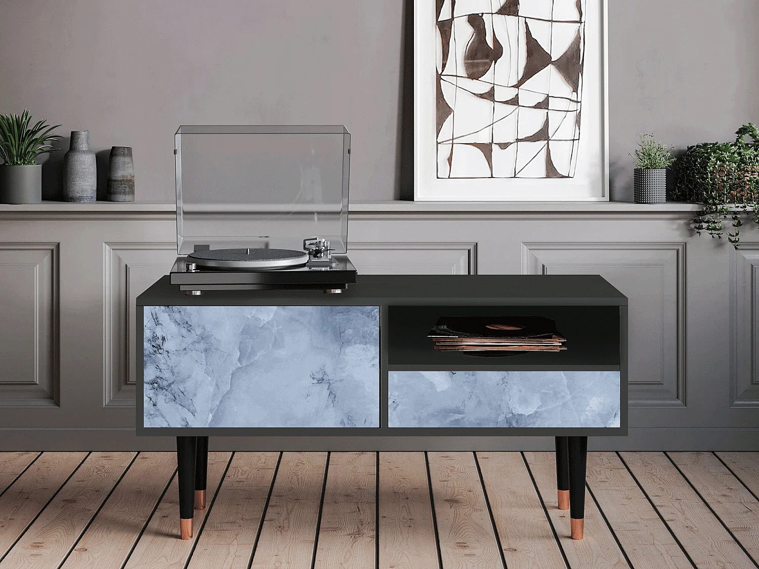 Meuble TV - 115х59х48 cm - T3 - Feather Ice, Anthracite