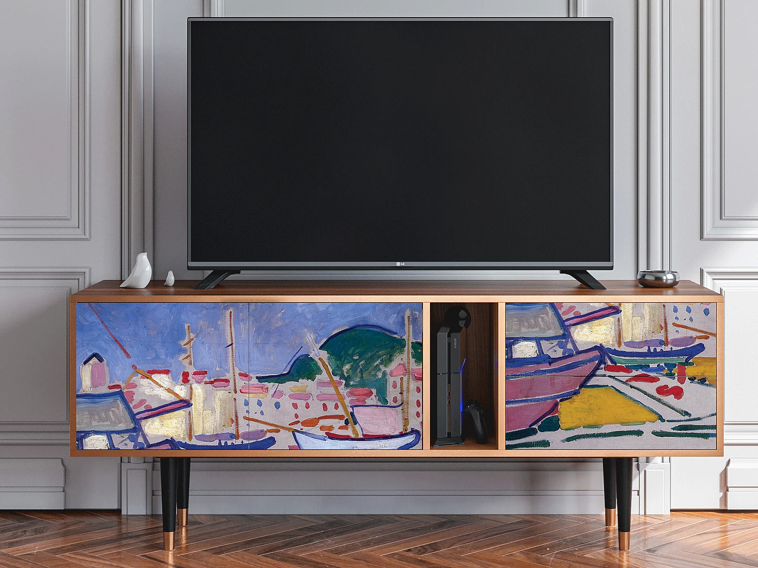 Meuble TV - 170х69х48 cm - T1 - The Port of Collioure , Noyer