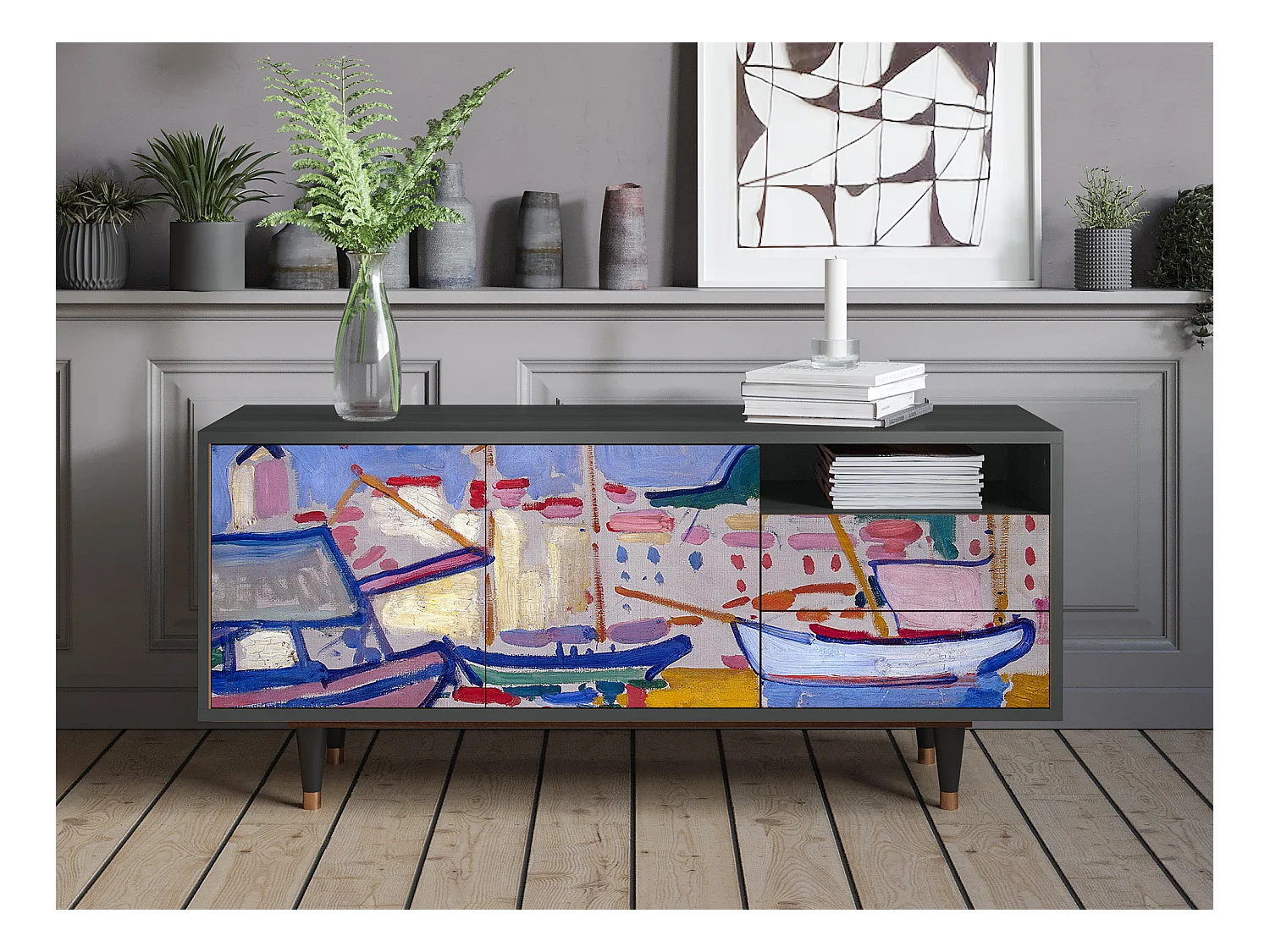 Mueble de TV - 125х56х41 cm - T7 - The Port of Collioure , Antracita