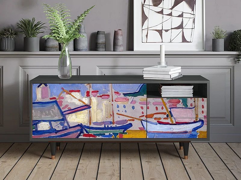 Szafka RTV - 125х56х41 cm - T7 - The Port of Collioure , Antracyt